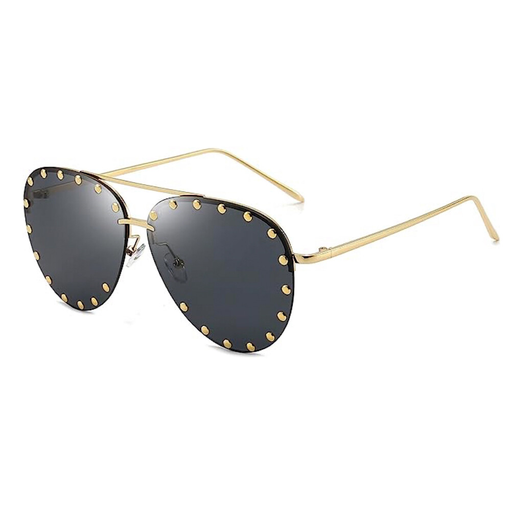 Gold Frame Studded Aviator Women Trendy Fashion Sunglasses