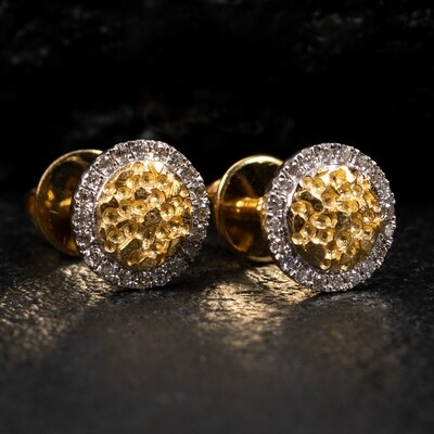 Small 10K Yellow Gold 0.16 Ct Natural Diamond Round Nugget Stud Screw Back Earrings