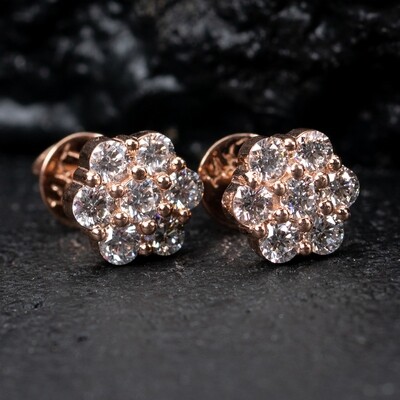 VVS Diamond​ 0.97Ct Flower Cluster 14K Rose Gold Stud Earrings