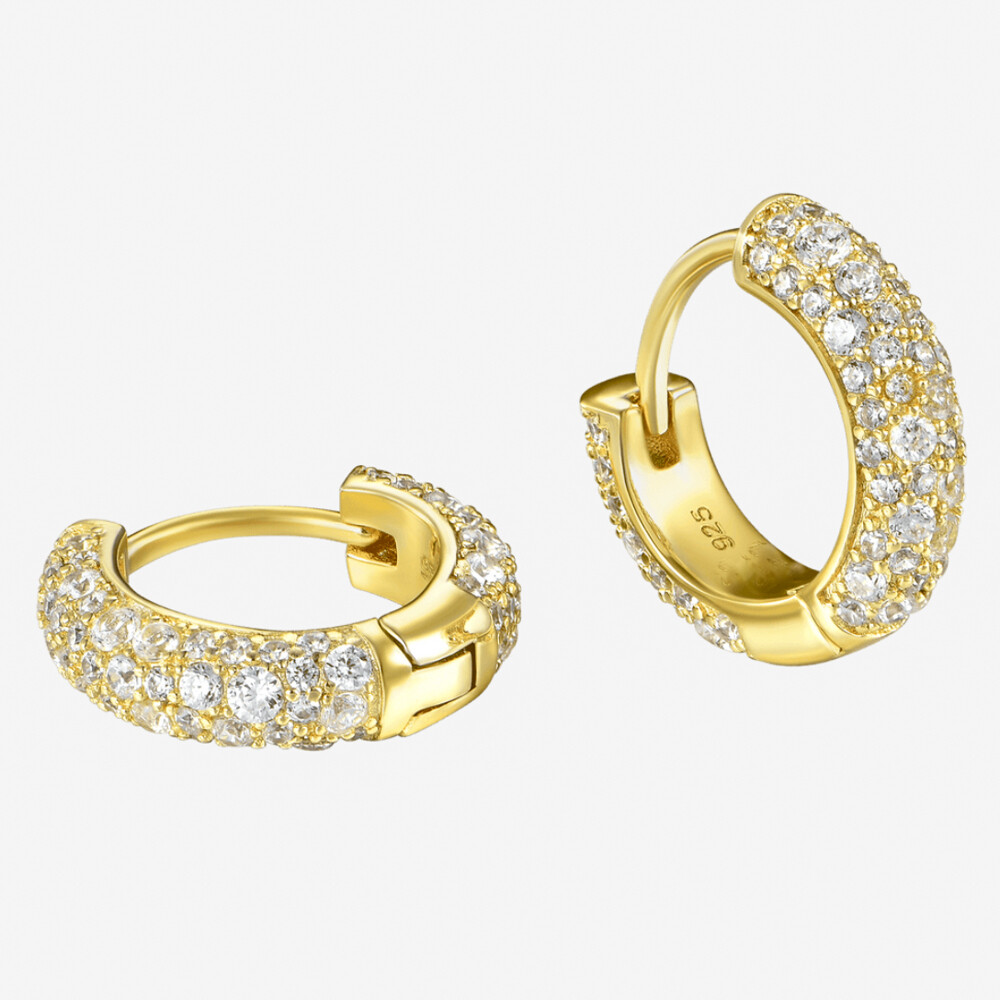 Honey Comb Set Mens Women&#39;s Yellow Gold 925 Sterling Silver Hoop Earrings