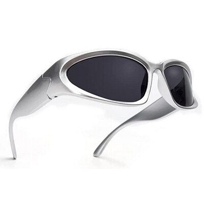 Trendy Futuristic Wrap Around Street Fashion Grey Sunglasses for Women Men