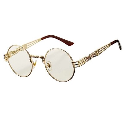 Retro Round Vintage Steampunk Gold Frame Mens Clear Lens Hippie Glasses