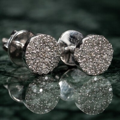 Circle 10K White Gold 0.22Ct Natural Diamond Round Stud Earrings