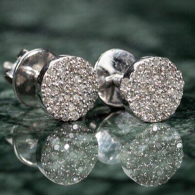 Natural Diamond 0.37 Ct Round 10K White Gold Circle Cluster Stud Earrings