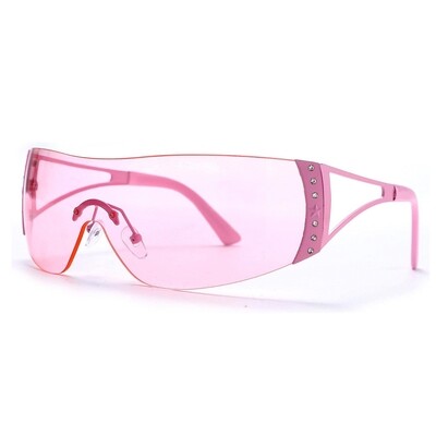 ​Hot Pink Gradient Lens Wrap Around Y2K Women Futuristic​ Shield Sunglasses