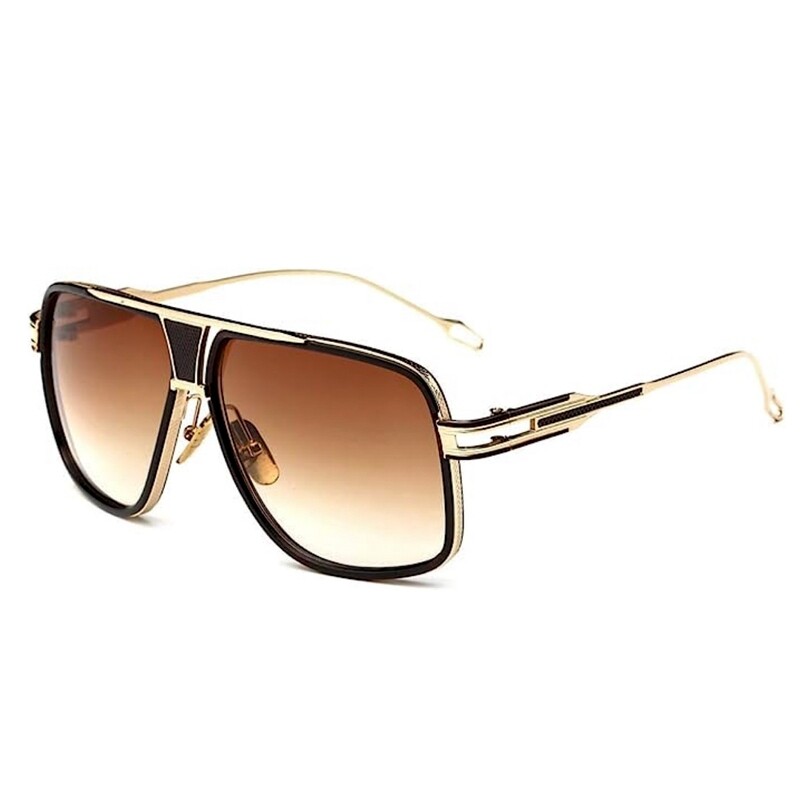 Classic Brown Men Shades Retro Aviator Gold Alloy Frame Sunglasses
