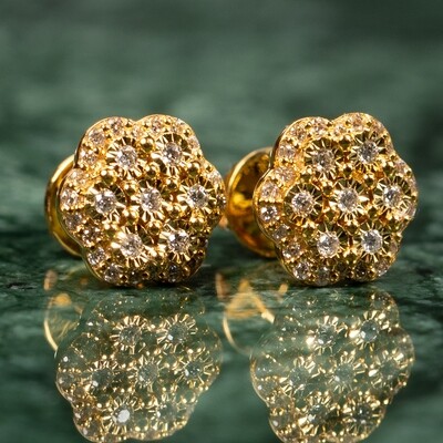 Miracle Set 0.24 Ct Natural Diamond​ Flower Cluster 10K Yellow Gold Stud Earrings