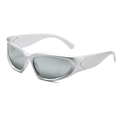 Silver Trendy Futuristic Wrap Around Street Fashion Sunglasses for Women Men