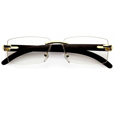 Gold Frame Rimless Men's Women's Clear Rectangle Hip Hop Black Woodgrain Buffs Sunglasses