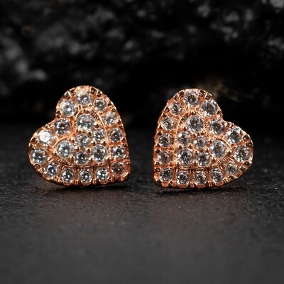 Women’s Honey Comb Set 14K Rose Gold 925 Sterling Silver Heart Stud Earrings