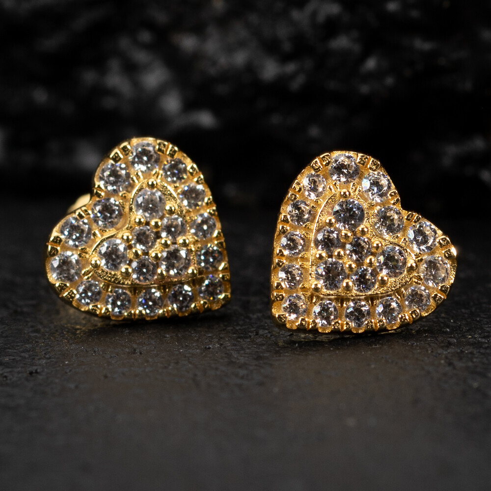 ​Women’s Honey Comb Set Yellow Gold 925 Sterling Silver  Heart Stud Earrings