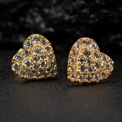 ​Women’s Honey Comb Set Yellow Gold 925 Sterling Silver  Heart Stud Earrings