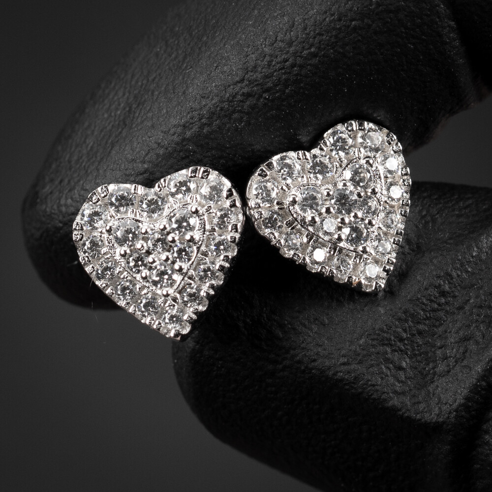 Women’s 925 Sterling Silver Honey Comb Set Heart Screw Back Stud Earrings