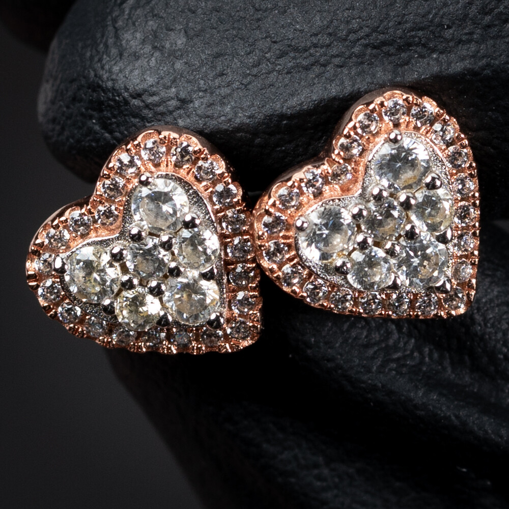 Elegant Rose And White Gold 925 Sterling Silver Pink Women&#39;s Heart Stud Earrings