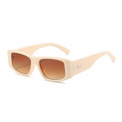 Retro Beige 80s 90s Rectangle Women Men Trendy Narrow Square Sunglasses