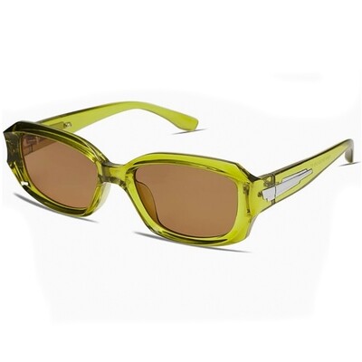 Trendy Wrap Around Unisex Olive Green Frame Retro Brown Tint Lens Sunglasses