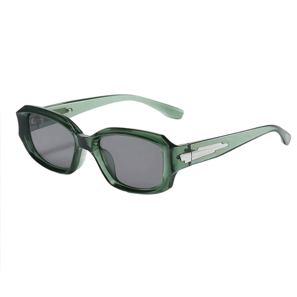 Wrap Around Green Frame Retro Sport Rectangle Shades Trendy Women Men Sunglasses