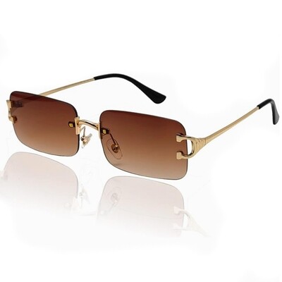 Rimless 90s Women&#39;s Mens Frameless Rectangle Brown Tinted Lens Sunglasses