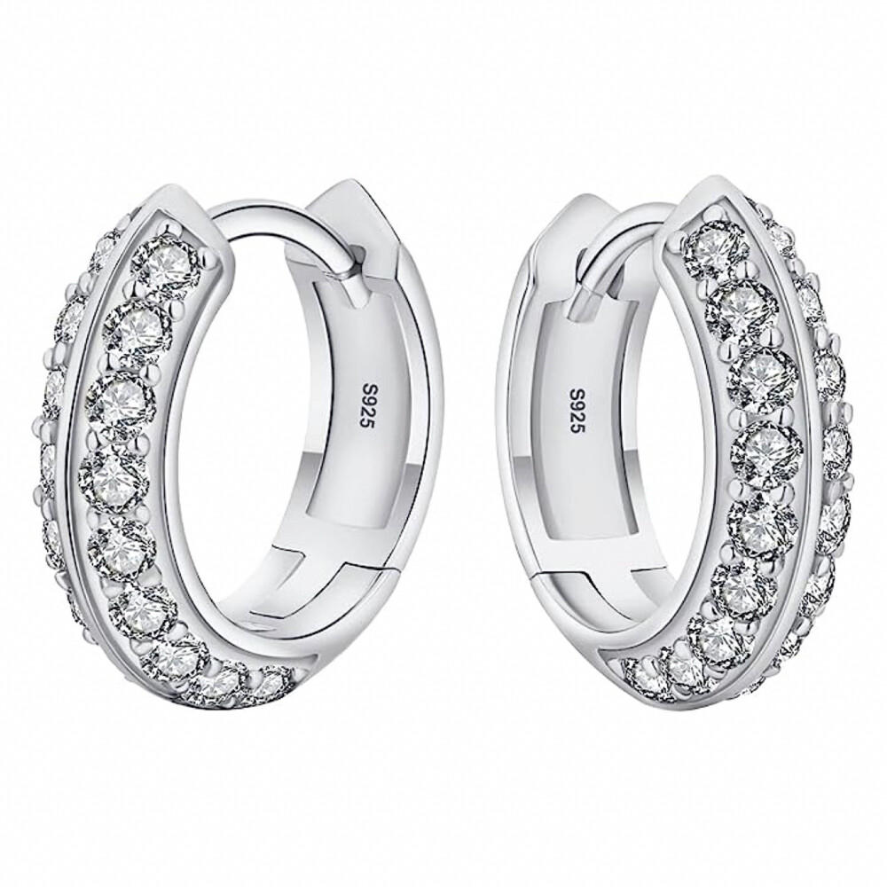 Honey Comb Set Unisex White Gold Plated 925 Sterling Silver Huggie Hoop Earrings