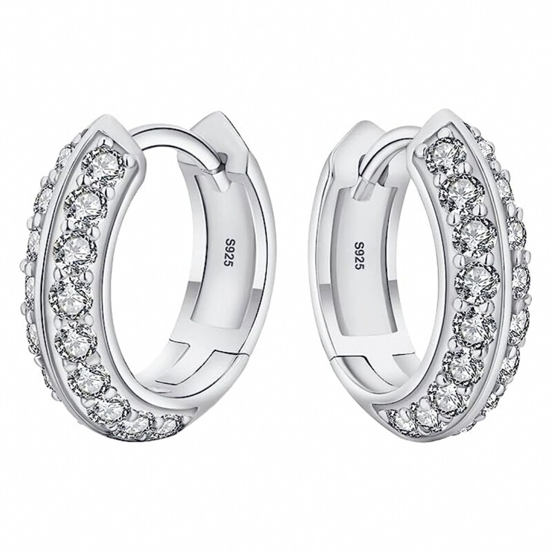 Honey Comb Set Unisex White Gold Plated 925 Sterling Silver Huggie Hoop Earrings