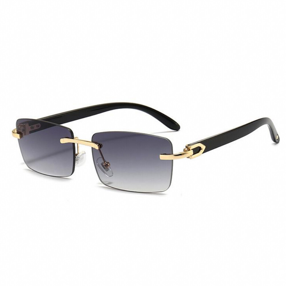 Men&#39;s Gray Tint Rimless Hip Hop Rectangle Trendy Retro Narrow Square Frame Sunglasses