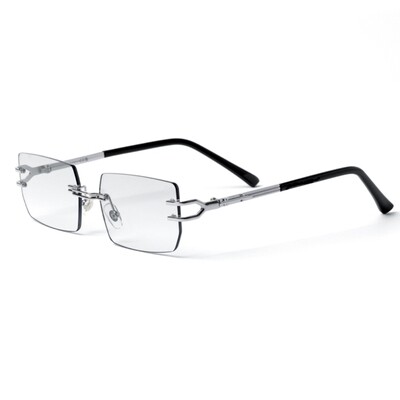 Rimless Clear Lens Rectangular Silver Frame Metal Square Men’s Eye Glasses