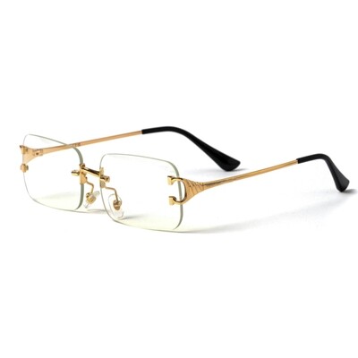 Retro 90&#39;s Rimless Clear Lens Frameless Rectangle Gold Frame Glasses