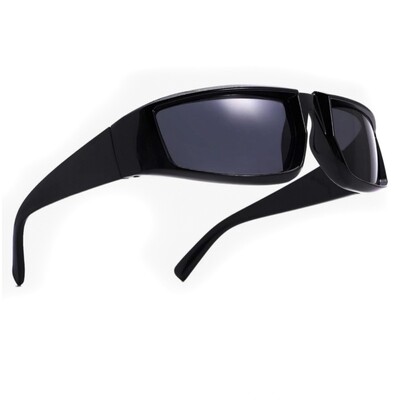 Black Swift Oval Futuristic Thick Trendy Wrap Around Y2K Sunglasses