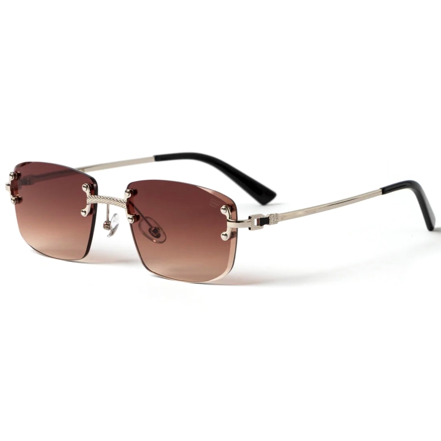 ​Retro Vintage Rimless Brown Tint Len&#39;s Square Metal Frame Men&#39;s Sunglasses
