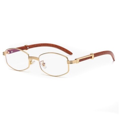 Vintage Retro Clear Lens Fashion Popular Gold Frame Men Woodgrain Glasses
