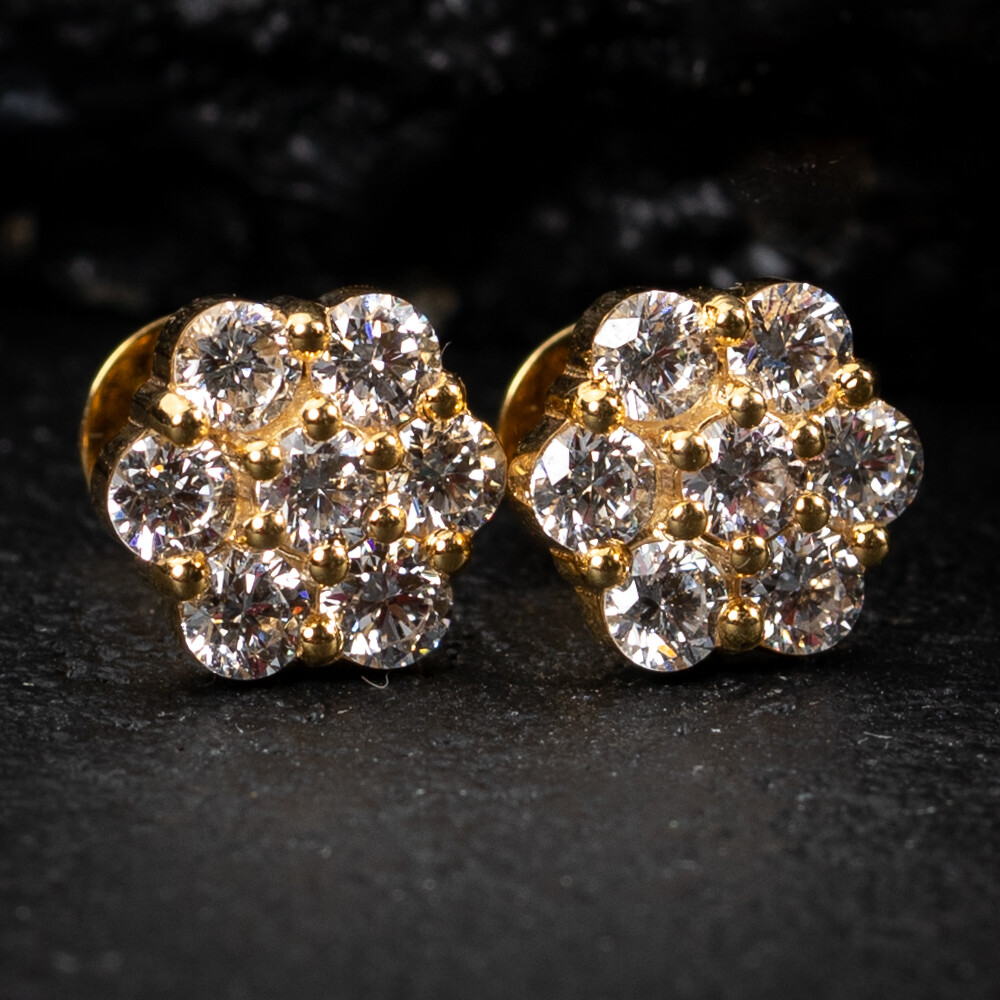 Moissanite Yellow Gold Plated Flower Cluster 925 Sterling Silver Earrings