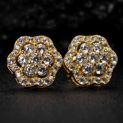 Yellow Gold 925 Sterling Silver Large 1.5Ct Moissanite Flower Cluster Stud Earrings