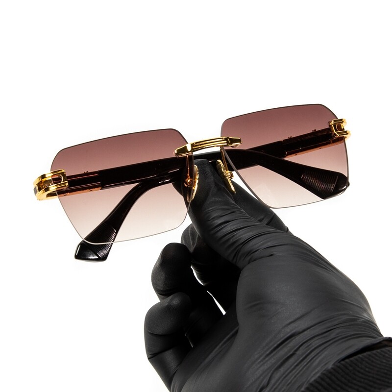 Hip Hop Gold Frame Burgundy Gradient Tint Men&#39;s Rimless Retro Sunglasses