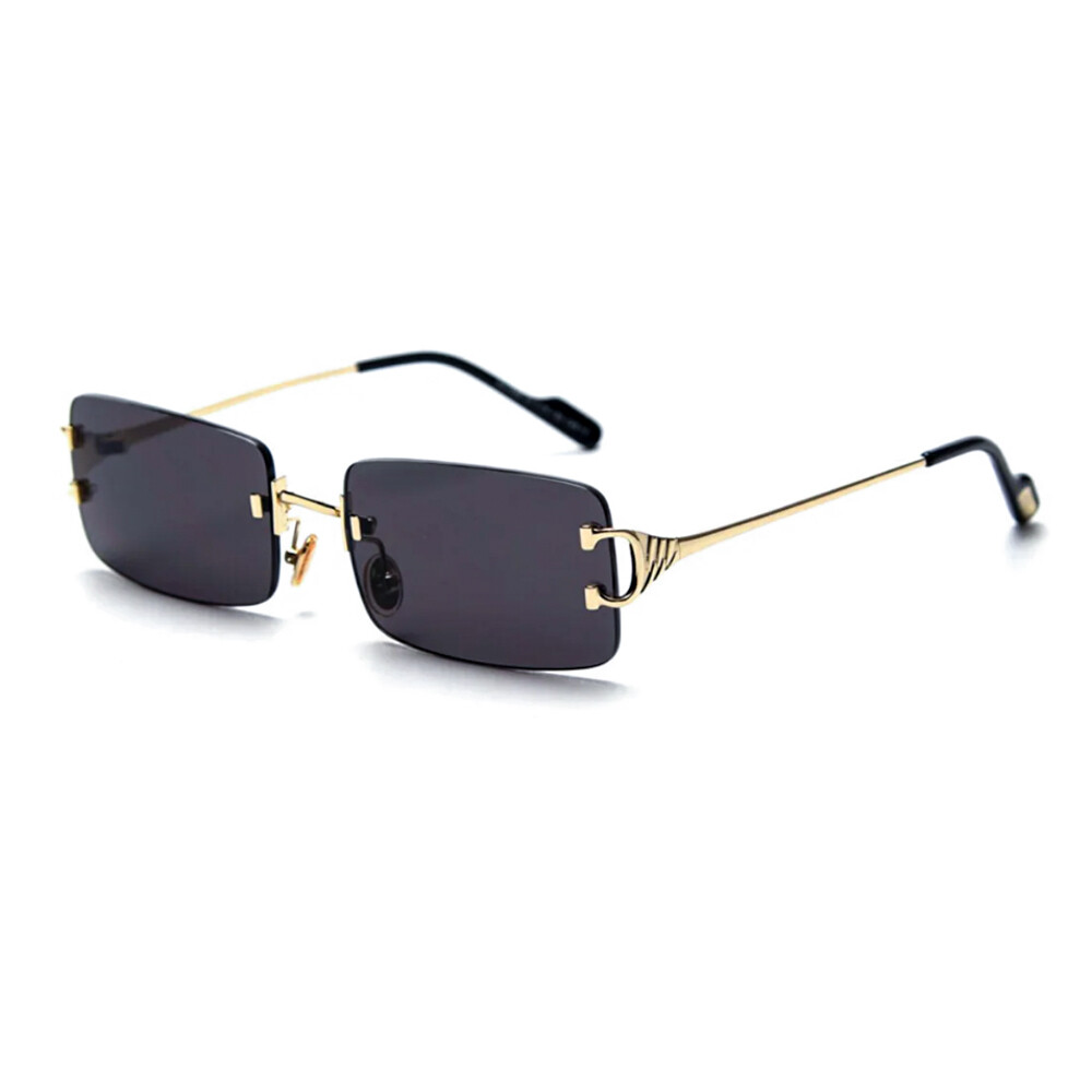 Rimless 90s Frameless Black Tinted Lens Rectangle Gold Wire Frame Sunglasses