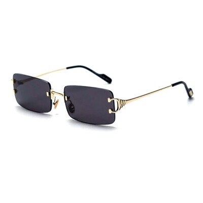 Rimless 90s Frameless Black Tinted Lens Rectangle Gold Wire Frame Sunglasses