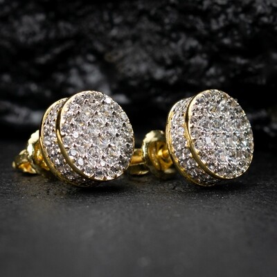 Circle Two Tone Yellow Gold 925 Sterling Silver Round Flower Set Cluster Princess Cut Round Stud Hip Hop Earrings
