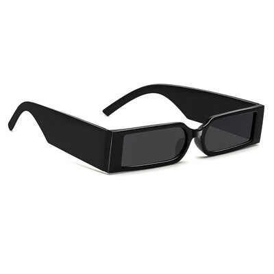 Narrow Dark Black Retro Rectangle Shades Men&#39;s Women&#39;s Thin Frame 90&#39;s Trendy Designer Square Sunglasses