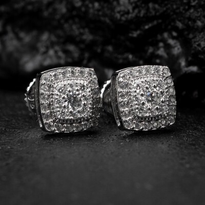 Men&#39;s White Gold 925 Sterling Silver 0.50Ct VVS Moissanite Hip Hop Small Square Stud Earrings