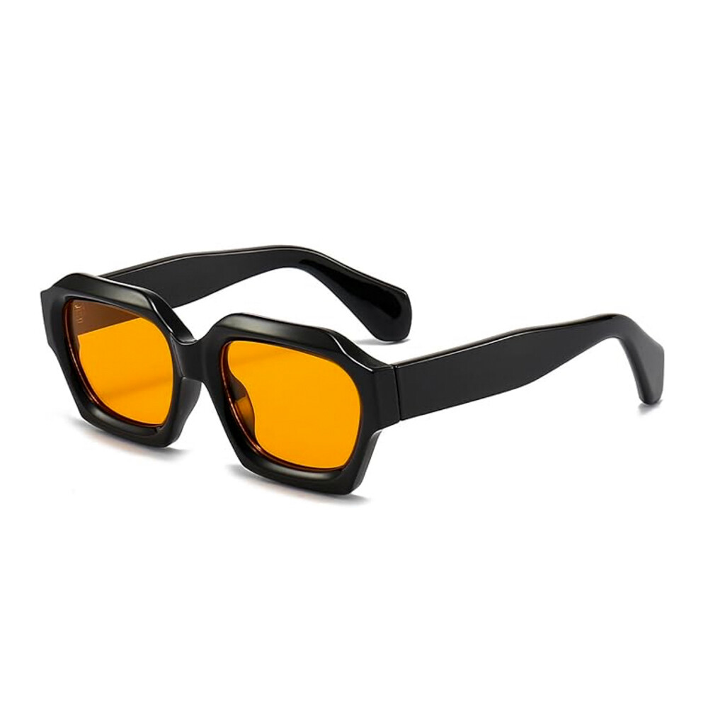 Wrap Around Retro Swift Sport Driving Dark Black Frame Shades Rectangle Orange Tint Lens Sunglasses