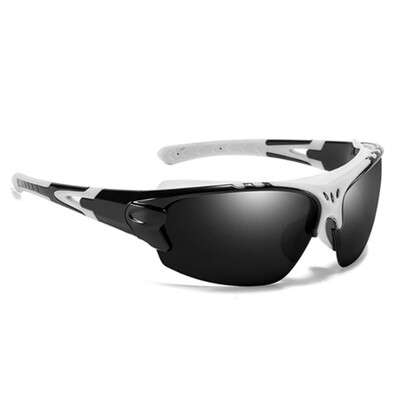 White And Black Shield Wraparound Sports Windproof Riding Running Outdoor Mirrored Reflective Sunglasses