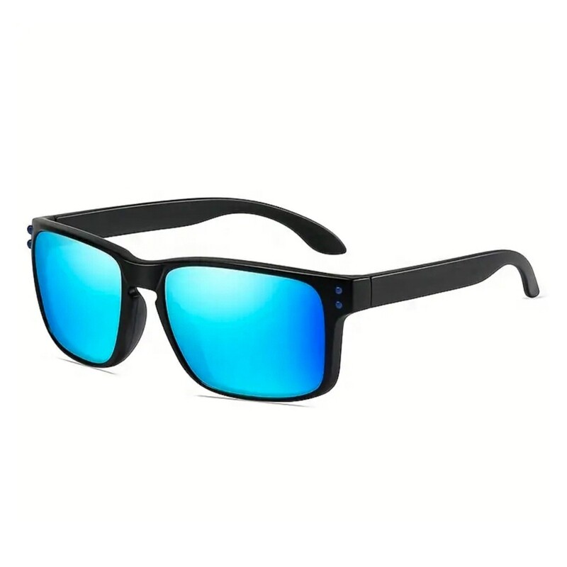 Black Square Frame Sports Windproof Riding Running Outdoor Mirrored Blue Reflective Sunglasses