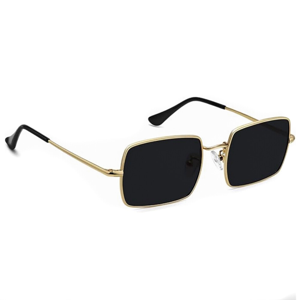 Vintage Polygon Gold Wire Metal Frame Shades Rectangle Black Square Sunglasses For Men And Women