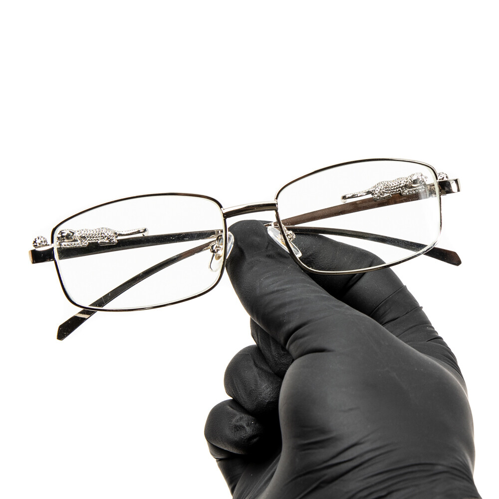 Mens Rectangle Vintage Clear Lens Silver Frame Leopard Rimless Hip Hop Glasses