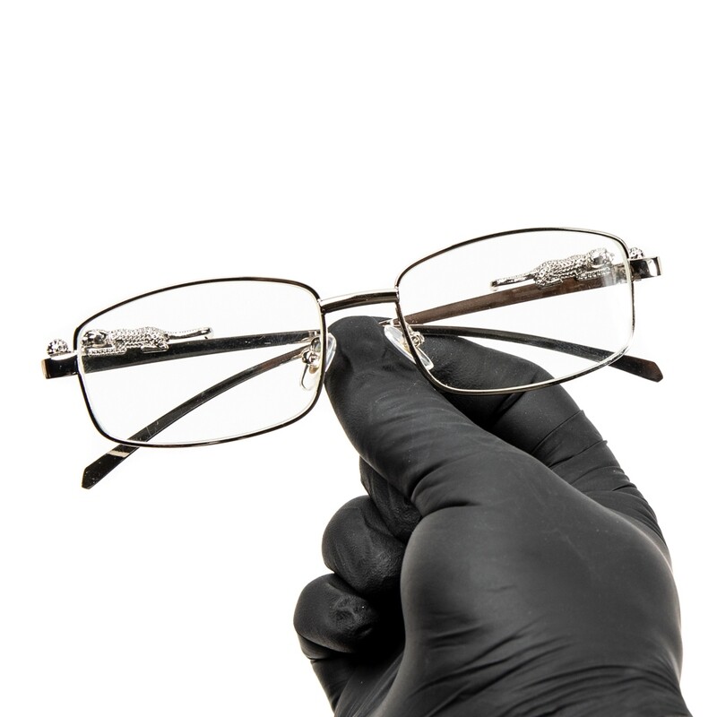 Mens Rectangle Vintage Clear Lens Silver Frame Leopard Rimless Hip Hop Glasses