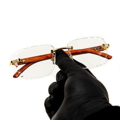 Vintage Retro Clear Lens Fashion Popular Gold Frame Men Woodgrain Glasses