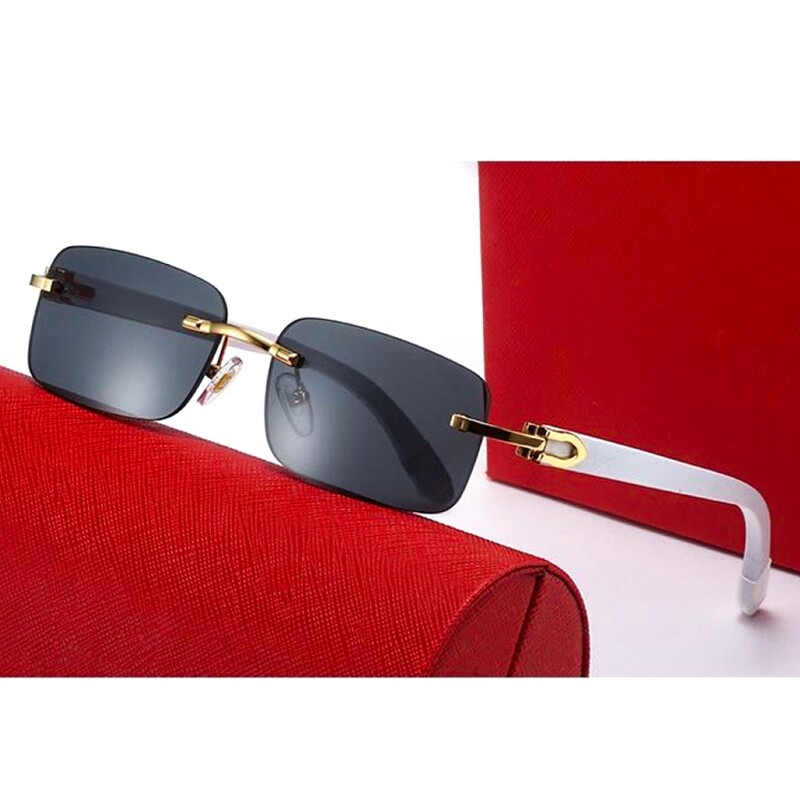 Men Women Luxury Black Rimless Buffs White Wood Grain Arm Gold Frame Square Frameless Shades Sunglasses