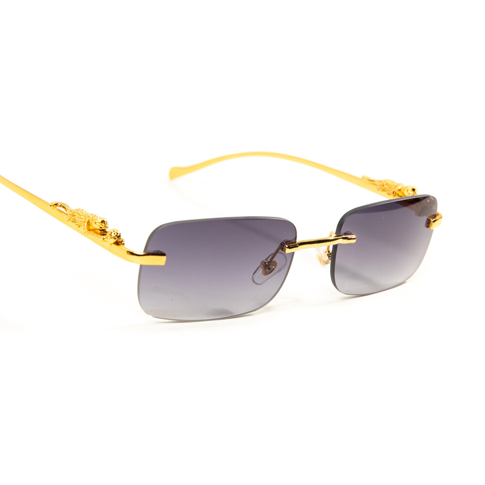 Men Women Luxury Purple Gray Rimless Leopard Arm Gold Frame Small Rectangular Frameless Shades Sunglasses