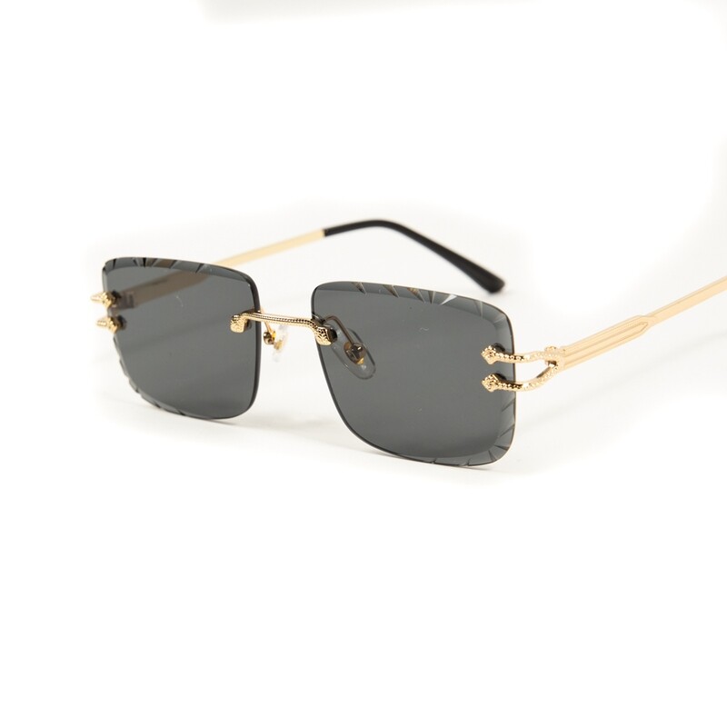 Men Women Luxury Black Tint Rimless Gold Wire Frame Small Rectangular Frameless Shades Sunglasses