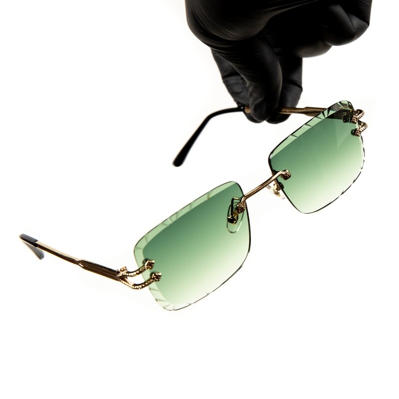 Men Women Luxury Green Tint Rimless Gold Wire Frame Small Rectangular Frameless Shades Sunglasses