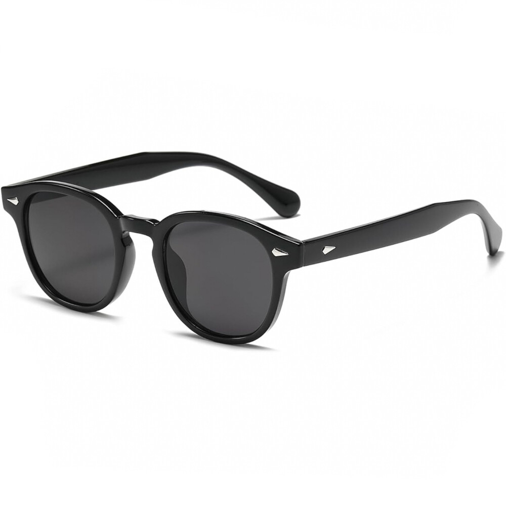 Round Retro Dark Black Plastic Frame Black Tint Lens Trendy Sunglasses for Men Women